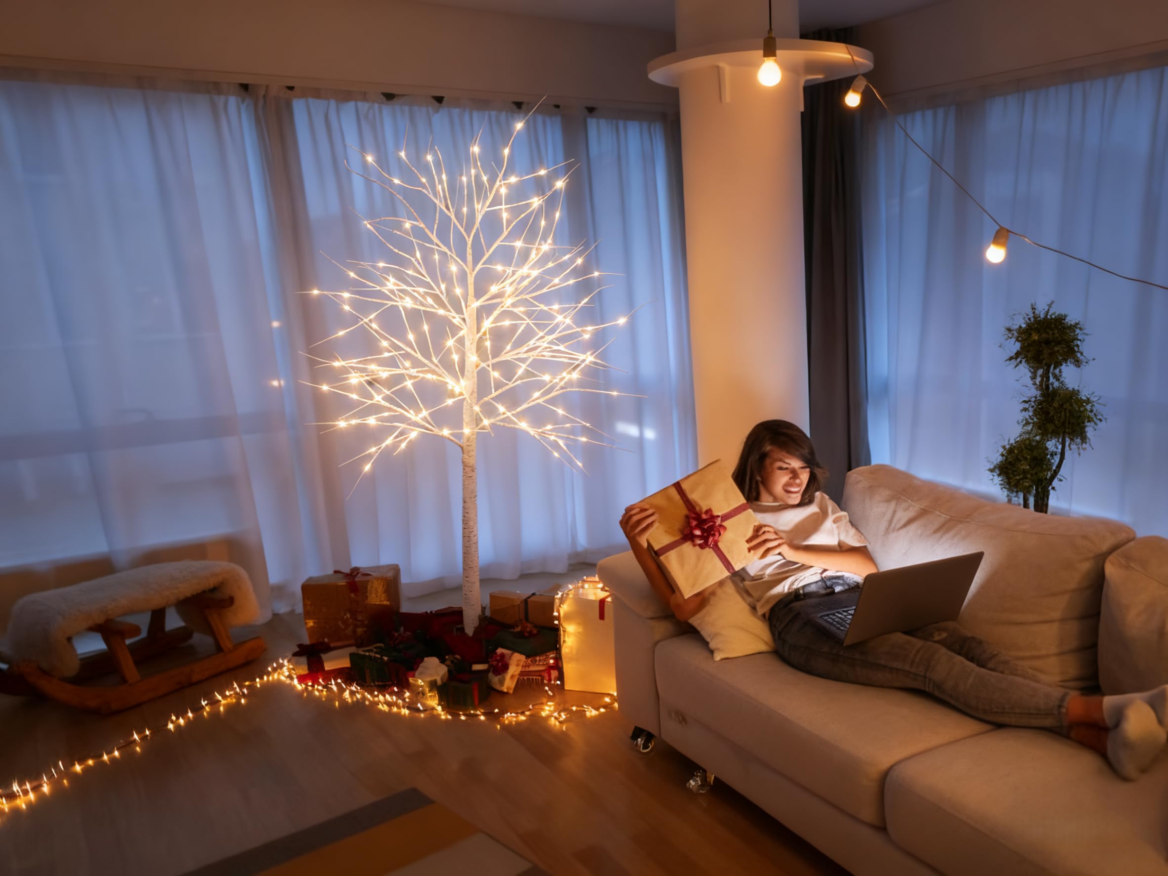 CCLIFE 150cm/180cm/220cm Árbol crezode Navidad Decoracion Led Luces Árbol Función de Memoria Artificial, 8 Efectos De Luces, Blanco Cálido/Blanco Frio,CushHom