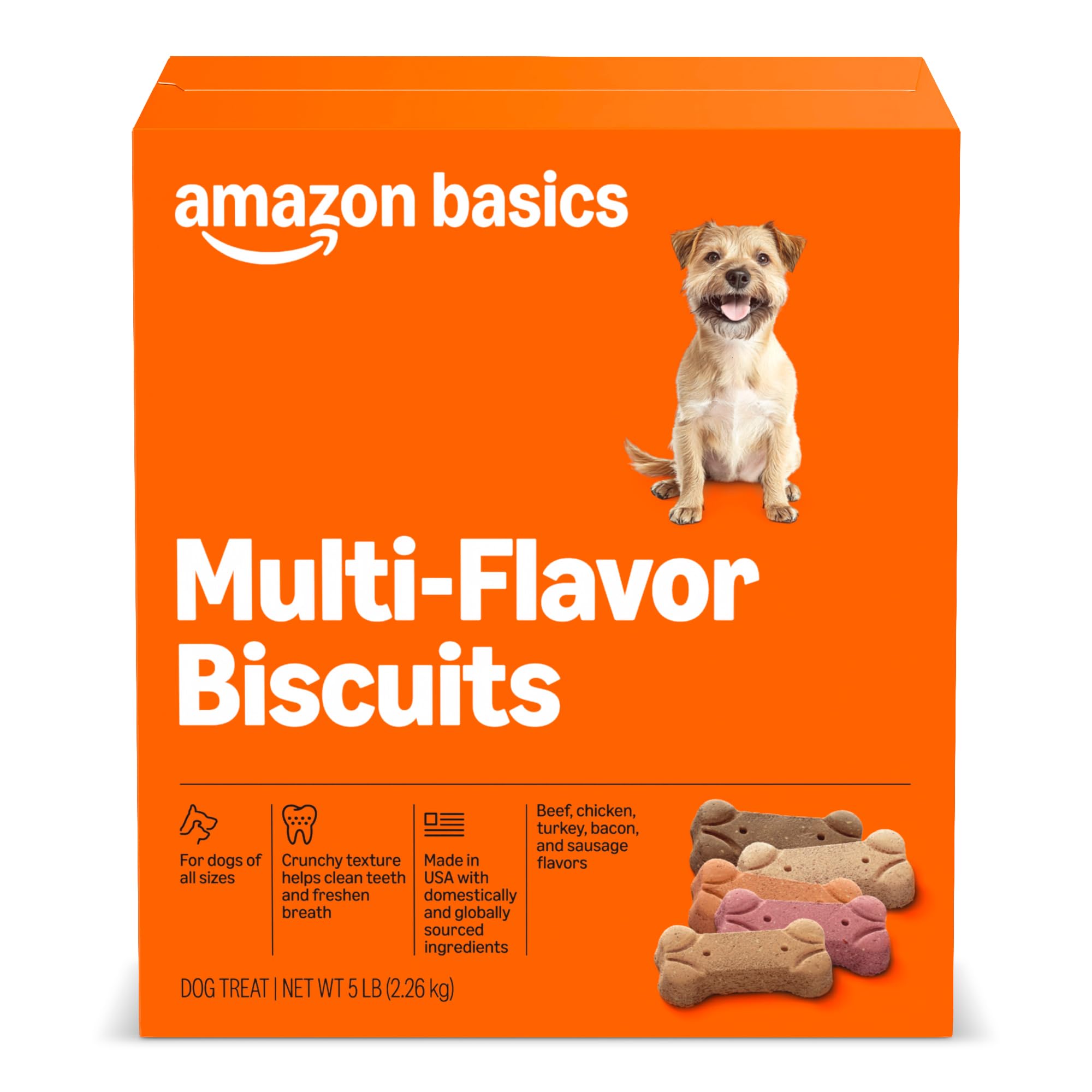Photo 1 of **** BEST BY 4.14.2027 **** Amazon Basics Crunchy Dog Biscuits Multi Flavor Dog Treats 5 lb. Box
