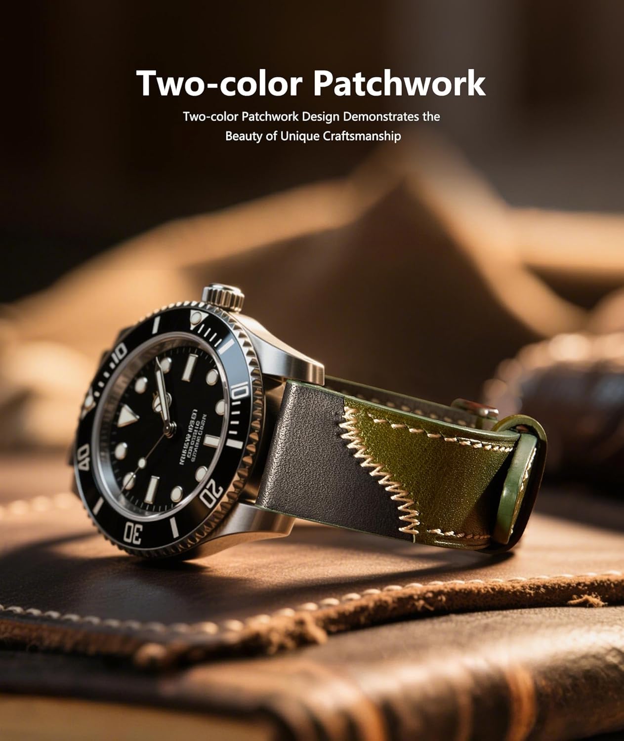 BINLUN Leather Watch Bands 20mm 21mm 22mm 24mm Quick Release Handmade Calfskin Watch Strap Vintage Contrast Color Patchwork Design Replacement Watchbands for Men Women