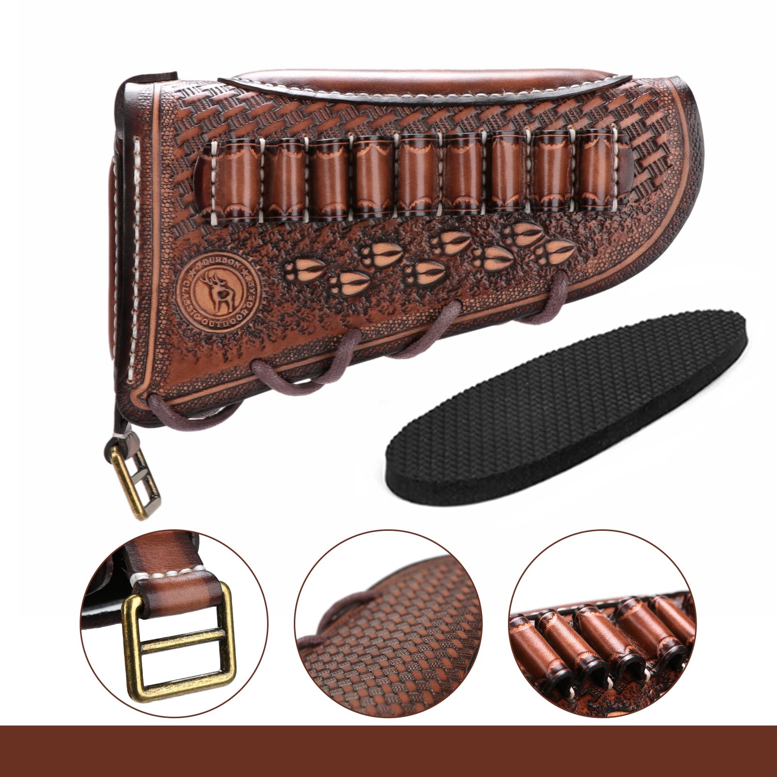 TOURBON Cowhide Leather Rifle Ammo Pouch Adjustable Cheek Rest Shell Holder for 30.06, 30.30, 308 Cartridges - Image 2