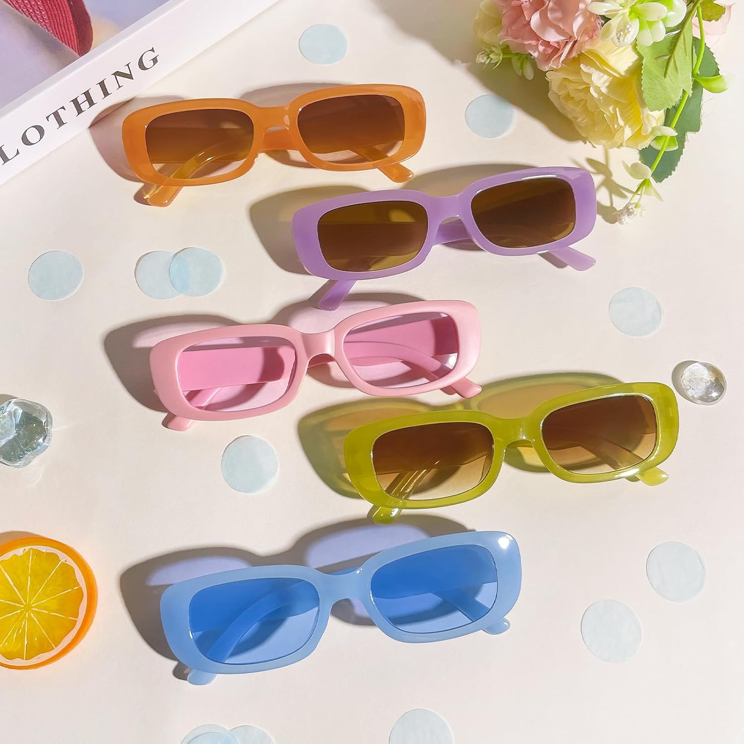 10 Pack Neon/Black Rectangle Sunglasses Bulk for Women Men Retro Trendy Small Rectangle Glasses Party Favors - Image 4