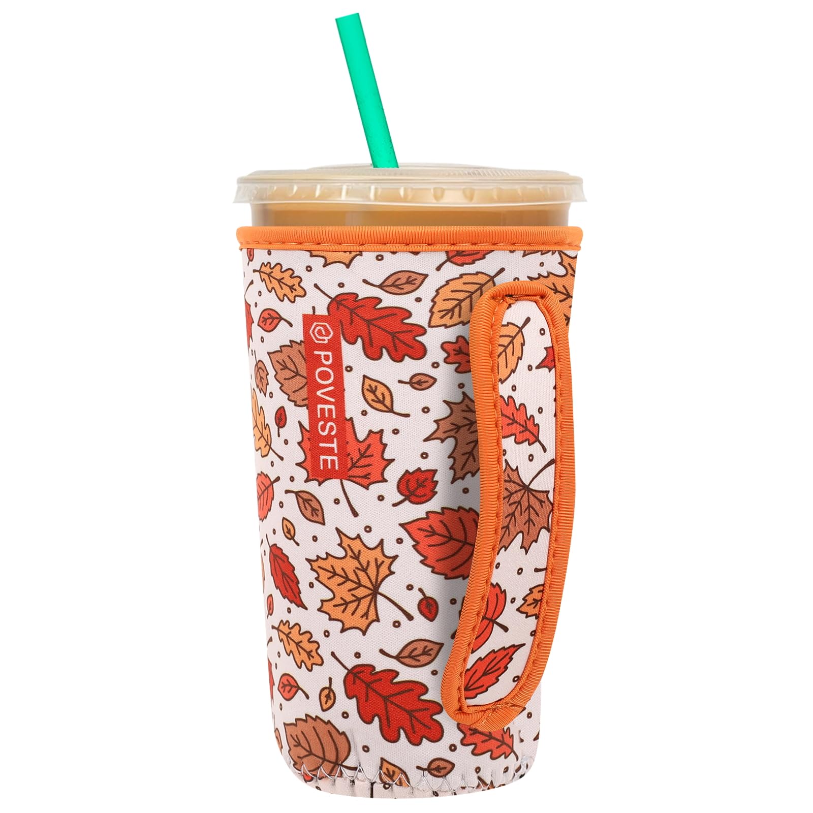 Reusable Neoprene Insulator Sleeve for Iced Coffee &amp; Cold Soda, Coffee Sleeves for Iced &amp; Hot Drinks, Cold Beverage Cooler Compatible with Starbucks, Dunkin (Fall Leave, Large: 32oz)