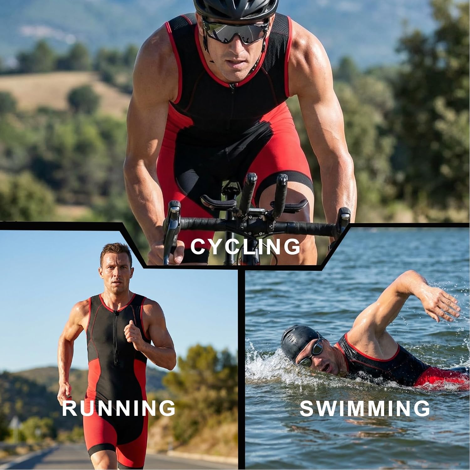 Triathlon Suits Mens One-Piece Sleeveless Trisuits Skin Wet Suit for Running Cycling Swimming