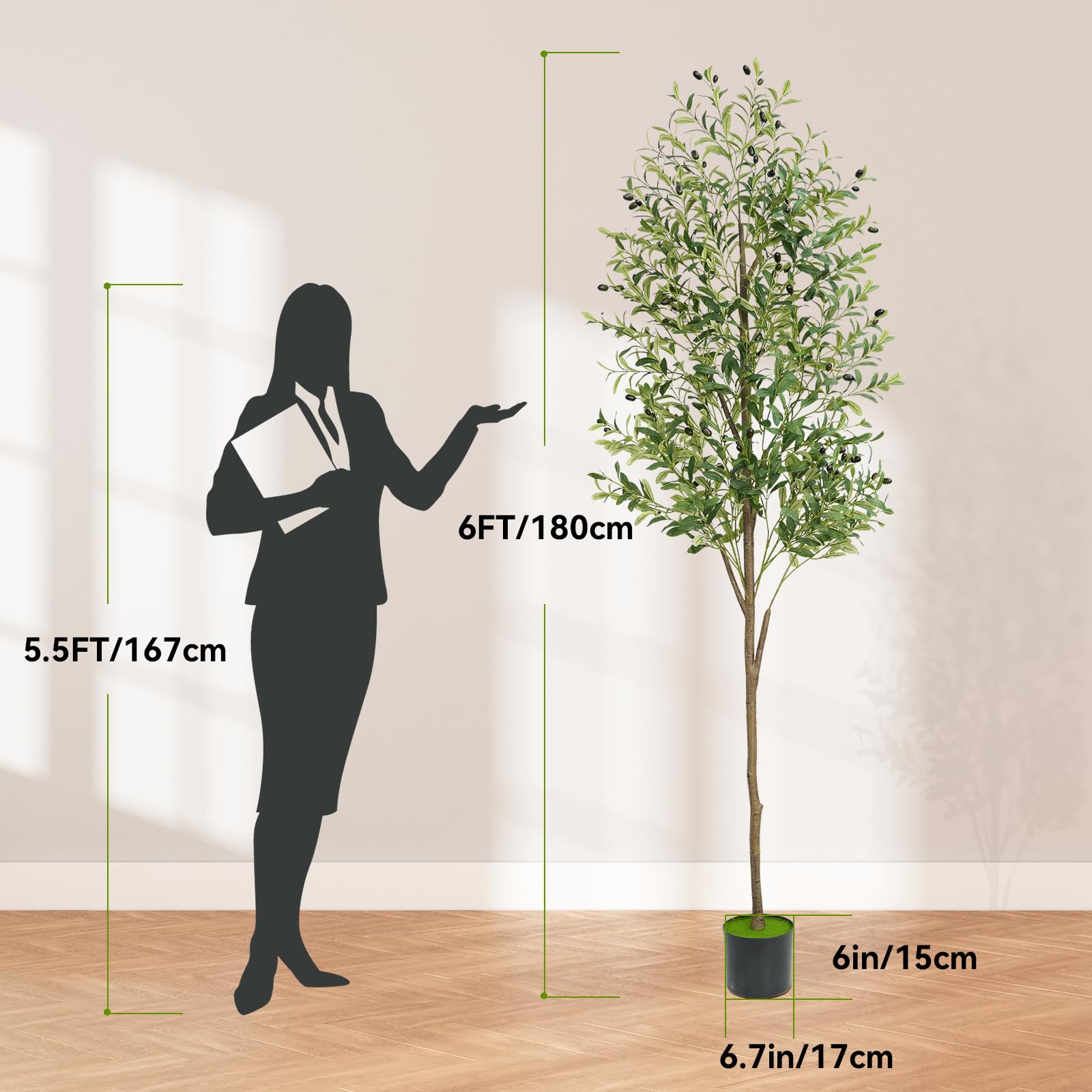 6ft Artificial Olive Tree Indoor, Faux Silk Plant Fake Potted Tree with Moss,Lifelike Olive Fruits Natural Wood Trunk for Home Decor,Office,Living Room