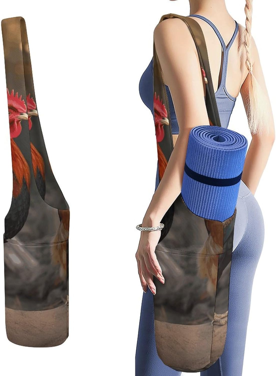 Rooster And Chicken Yoga Mat Bag Yoga Backpack Multi Pocket Exercise Yoga Mat Carrier Multi-Functional Storage Bag for Pilates Beach Travel And Everyday Use