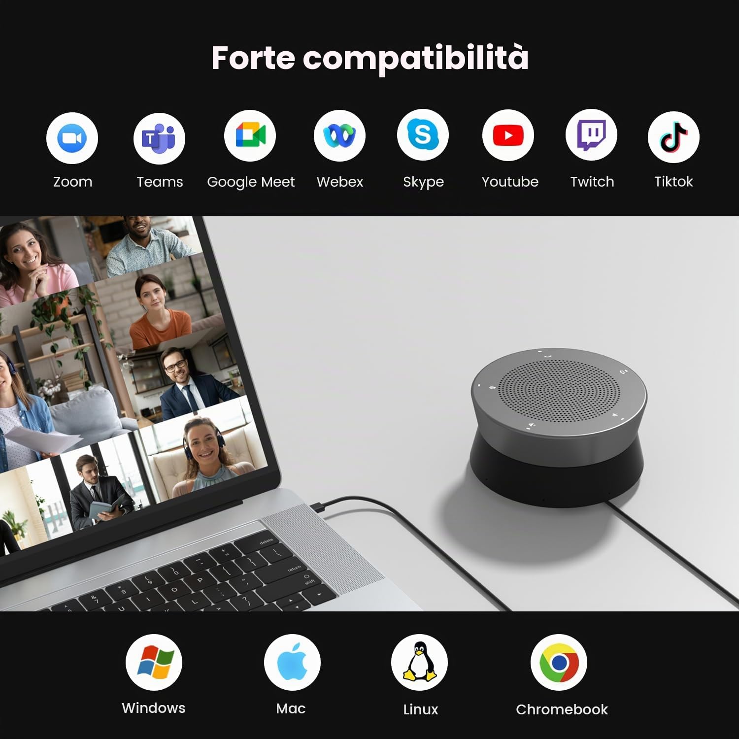 NEARITY A11 Altoparlante per conferenze, 4 microfoni USB Altoparlante AI con cancellazione del rumore 13ft Audio Pickup Plug and Play, per computer per conferenze online in ufficio