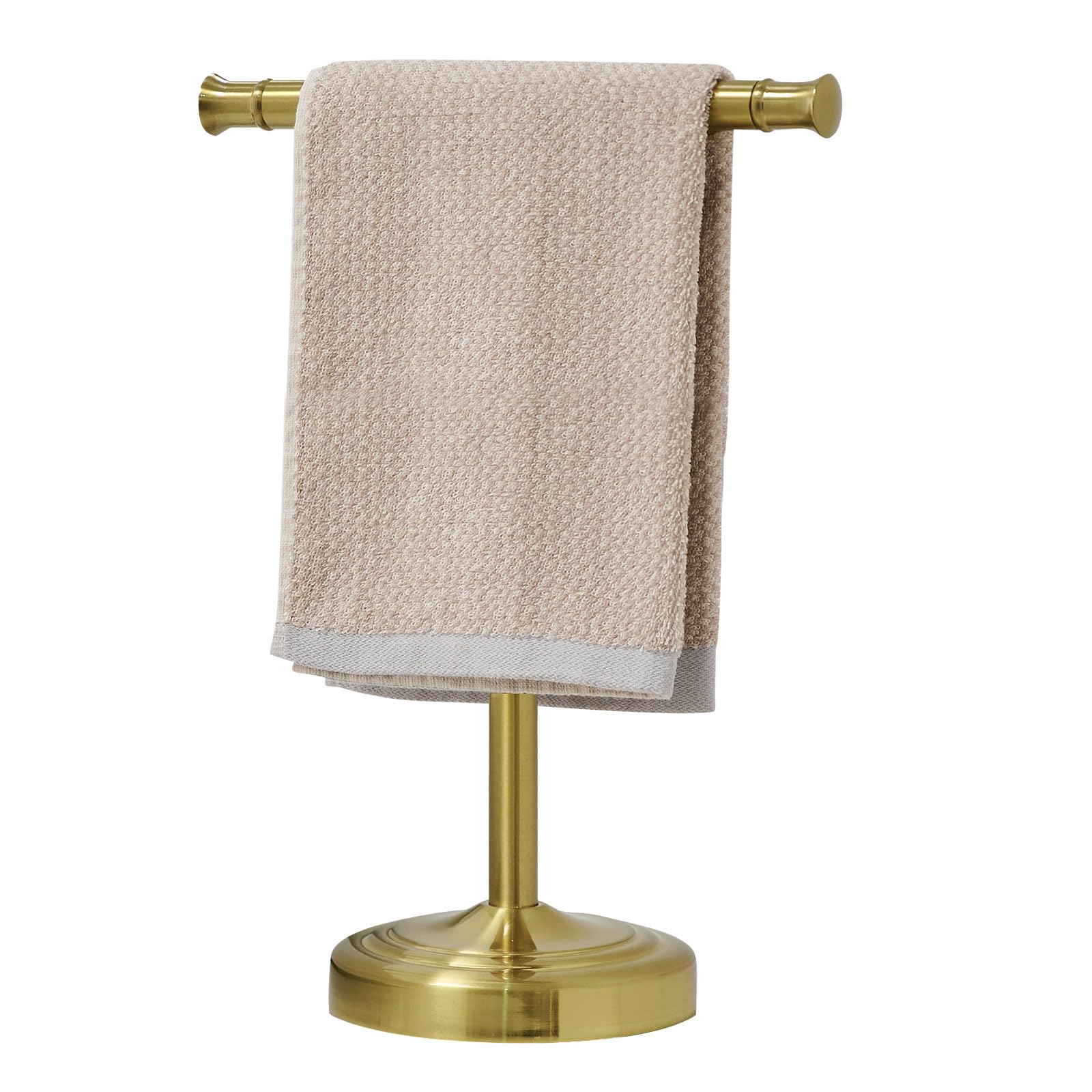 RUMOSE 13 Inch Brushed Gold Towel Stand Hand Towel Holder Bathroom Kitchen Vanity Countertop T-Shape Towel Rack Free Standing Stainless Steel Towel