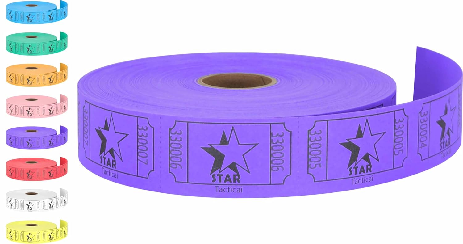 Tacticai 1000 Raffle Tickets, Star, Purple (8 Color Selection), Single ...
