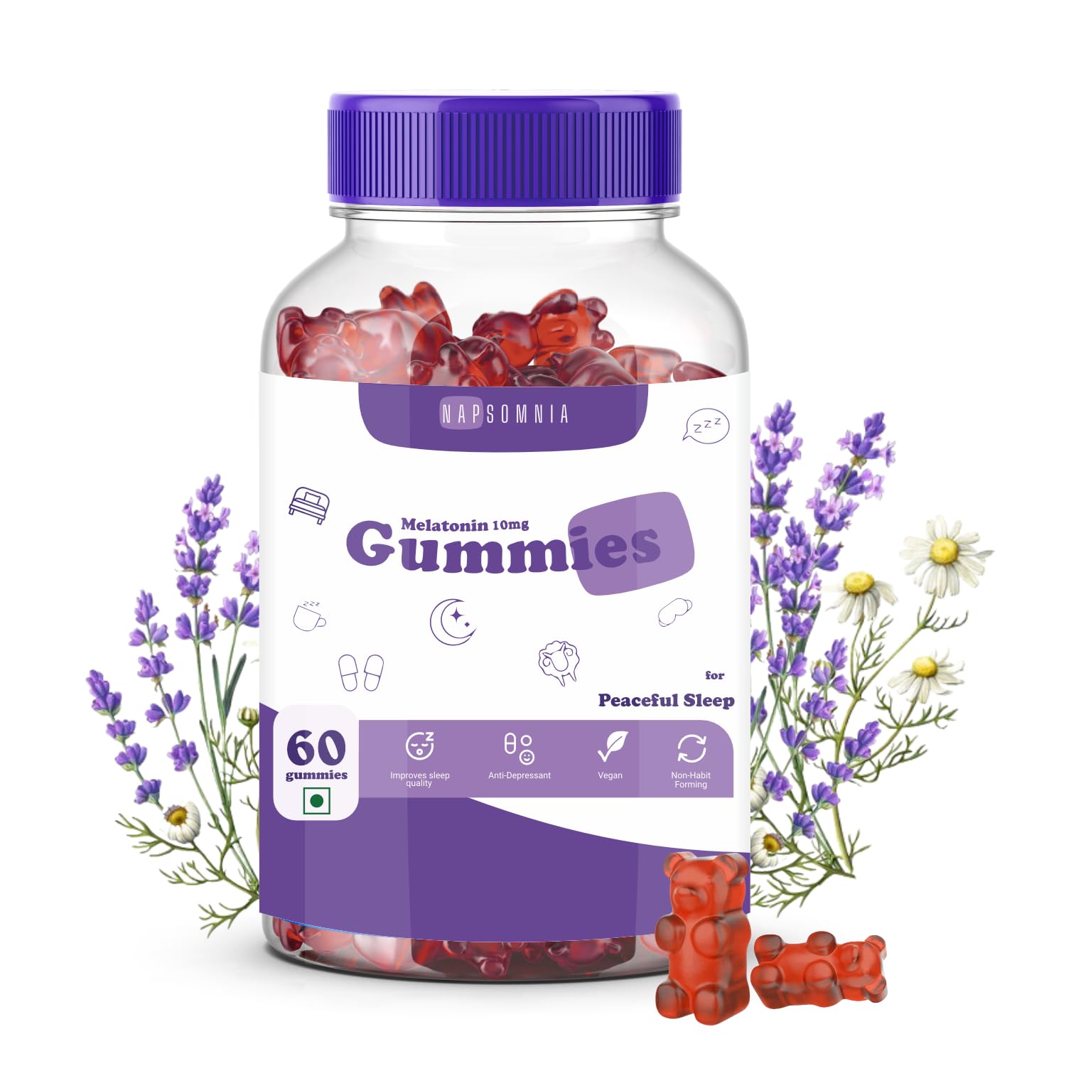 NAPSOMNIA Sleep Melatonin Gummies 10mg - Fall Asleep Fast & Wake Up Regenerated Gummies, Non-Addictive and No Next-Day Drowsiness, Black Current Flavor Sleeping Gummies for Deep Sleep (60 Count) (B0CTXHBK71) Amazon Price History, Amazon Price Tracker