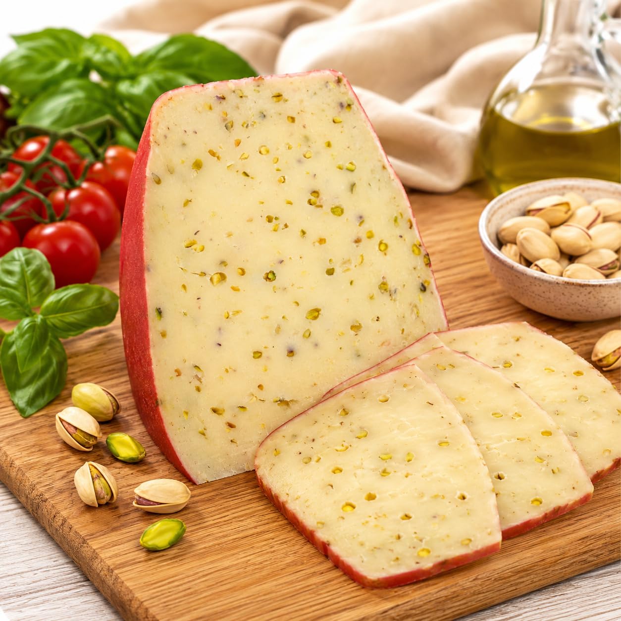 Machegusto!® - 2x 500g Caciobufala à la Pistache + Planche à Découper Offerte – Fromage Italien au Lait de Bufflonne et Pistaches | Saveur Délicate et Gourmande | Format 1kg