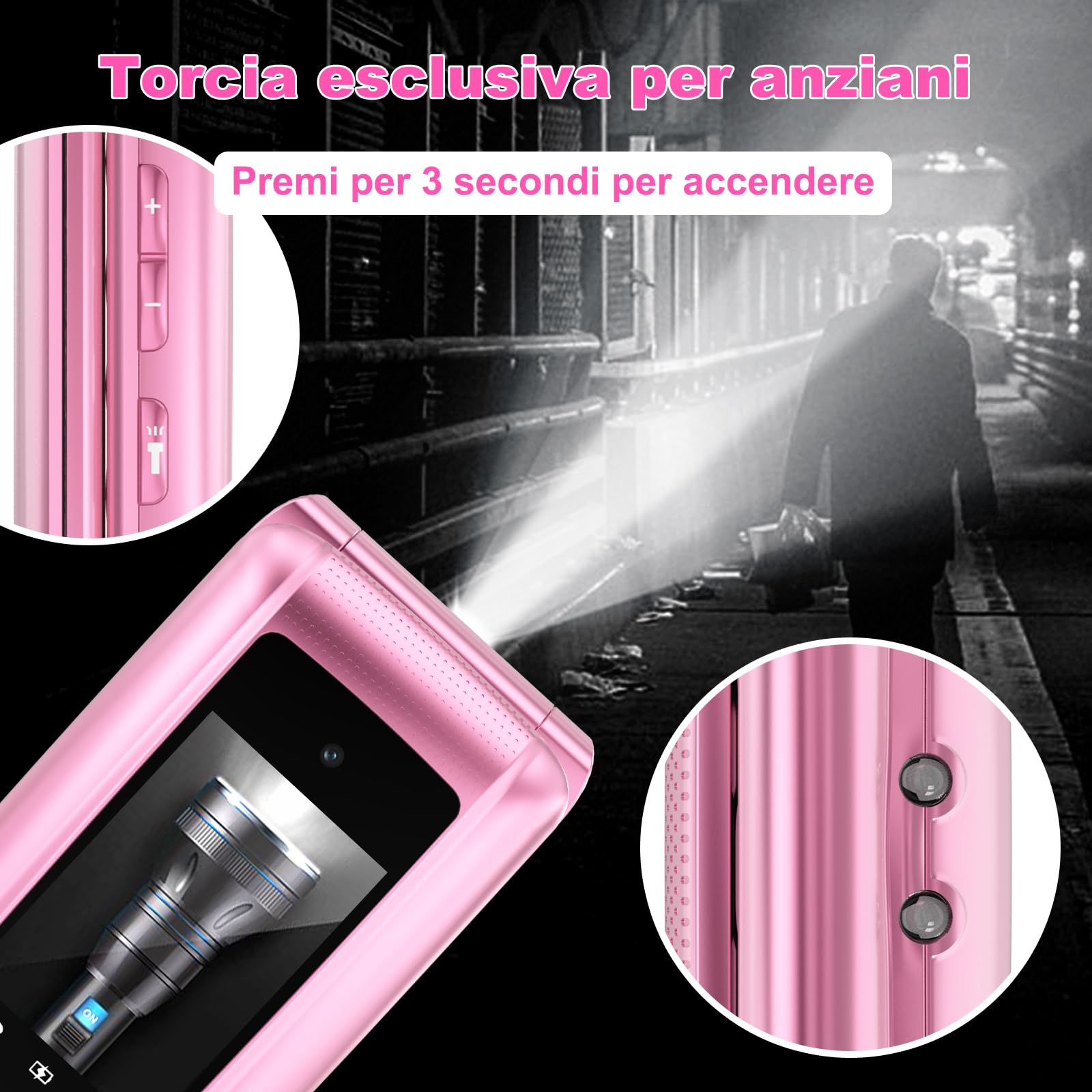4G Telefono Cellulare per Anziani | Flip Telefoni Cellulari con Tasti Grandi | Doppia SIM | Annunci vocali | Volume alto | Funzione SOS | 2.4"+1.77" Doppio Pantalla | Selezione Rapida | Rosa