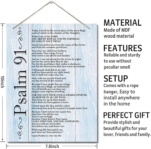 Miniatura 3 de Letreros artísticos de madera inspiradores, Salmos 91, placa de pared impresa para colgar, letreros de madera, impresión de versículos bíblicos,