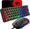 V700 60% Wired Gaming Keyboard and Mouse Combo, Mini 61 Keys 11 RGB Backlight Keyboard + Wired Lightweight 383 Model O Mouse 2400 DPI Honeycomb Computer Mouse + Mouse Pad For Gamer PC/PS/Xbox
