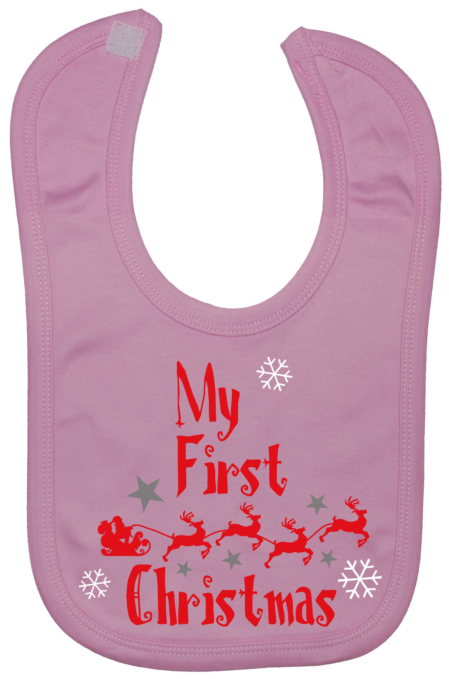 Acce Products My First Christmas With Sleigh Baby Nursery Feeding Bib Touch Attach - Pink