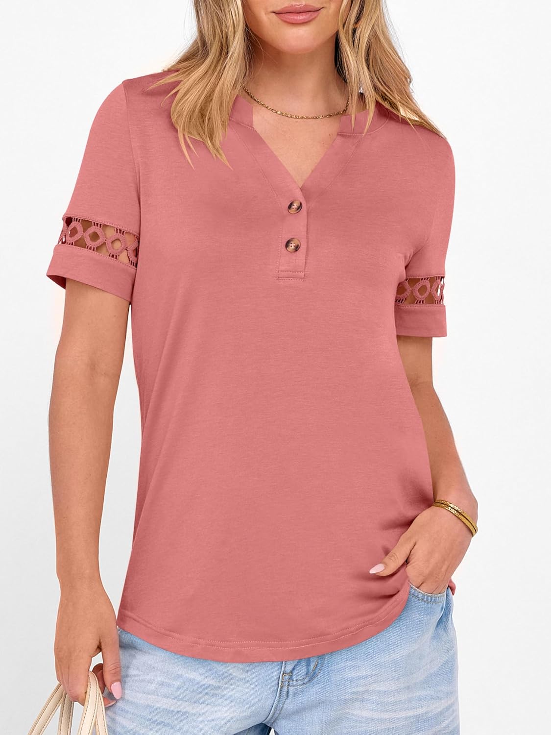 ANRABESS Womens Short Sleeve Tops Henley V Neck Blouses Dressy Casual 2026 Summer Trendy Tee Shirts Work Business Outfits - Image 4