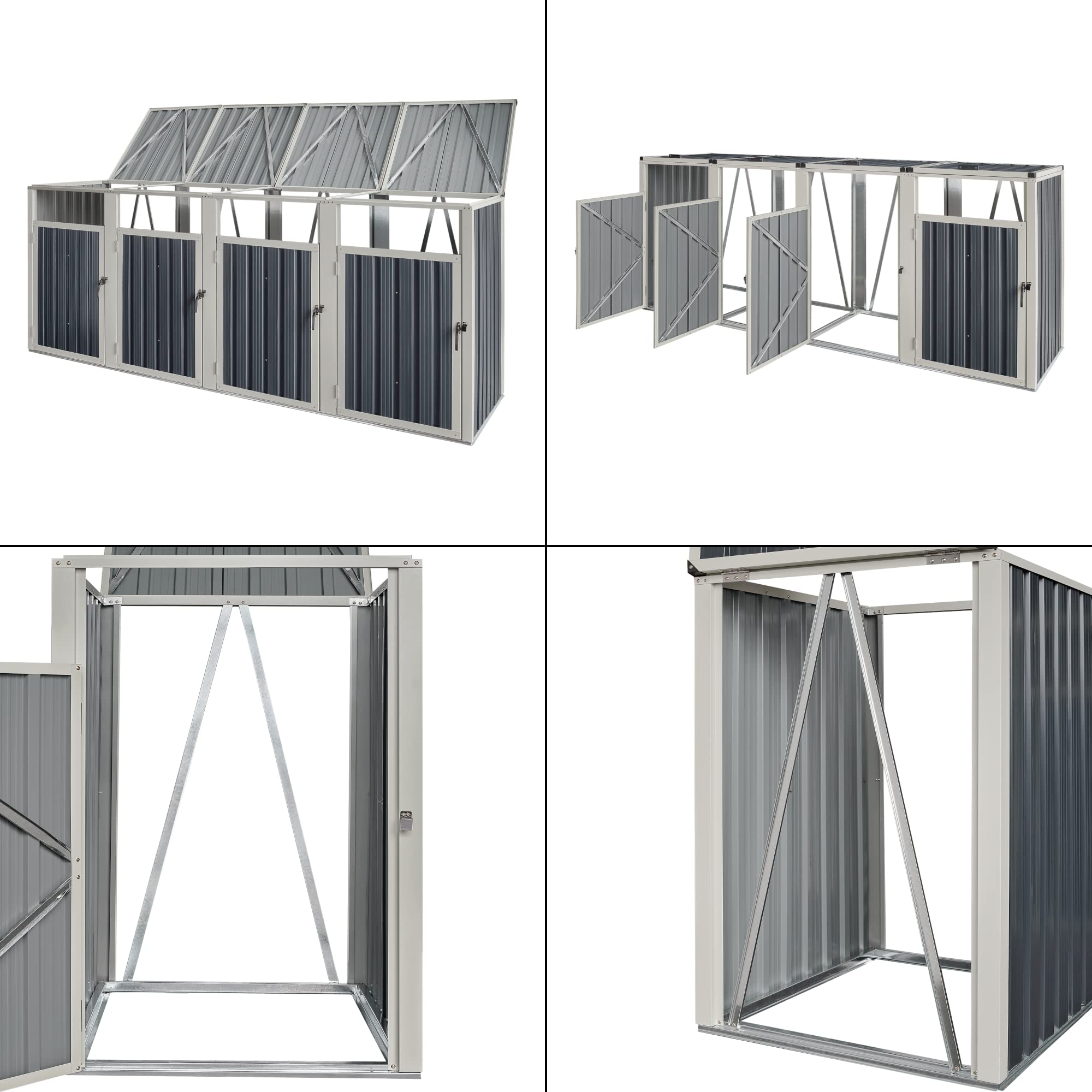 pro.tec Mülltonnenbox 'Tarbek' für 4 Tonnen Mülltonnenverkleidung Stahl verzinkt Aufbewahrungsbox Anthrazit 121x292x82cm