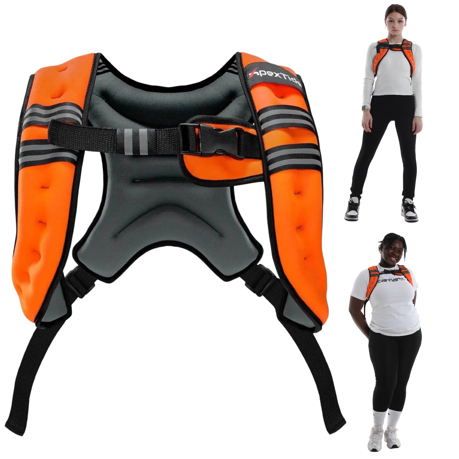ApexTide Weighted Vest for Women Men 3/5/8kg, Big Bust Breast Friendly Single Strap, Adjustable Sides for Larger Builds, Reflective Stripe for Gym Strength Training Yoga Running Walking (Orange 3kg)