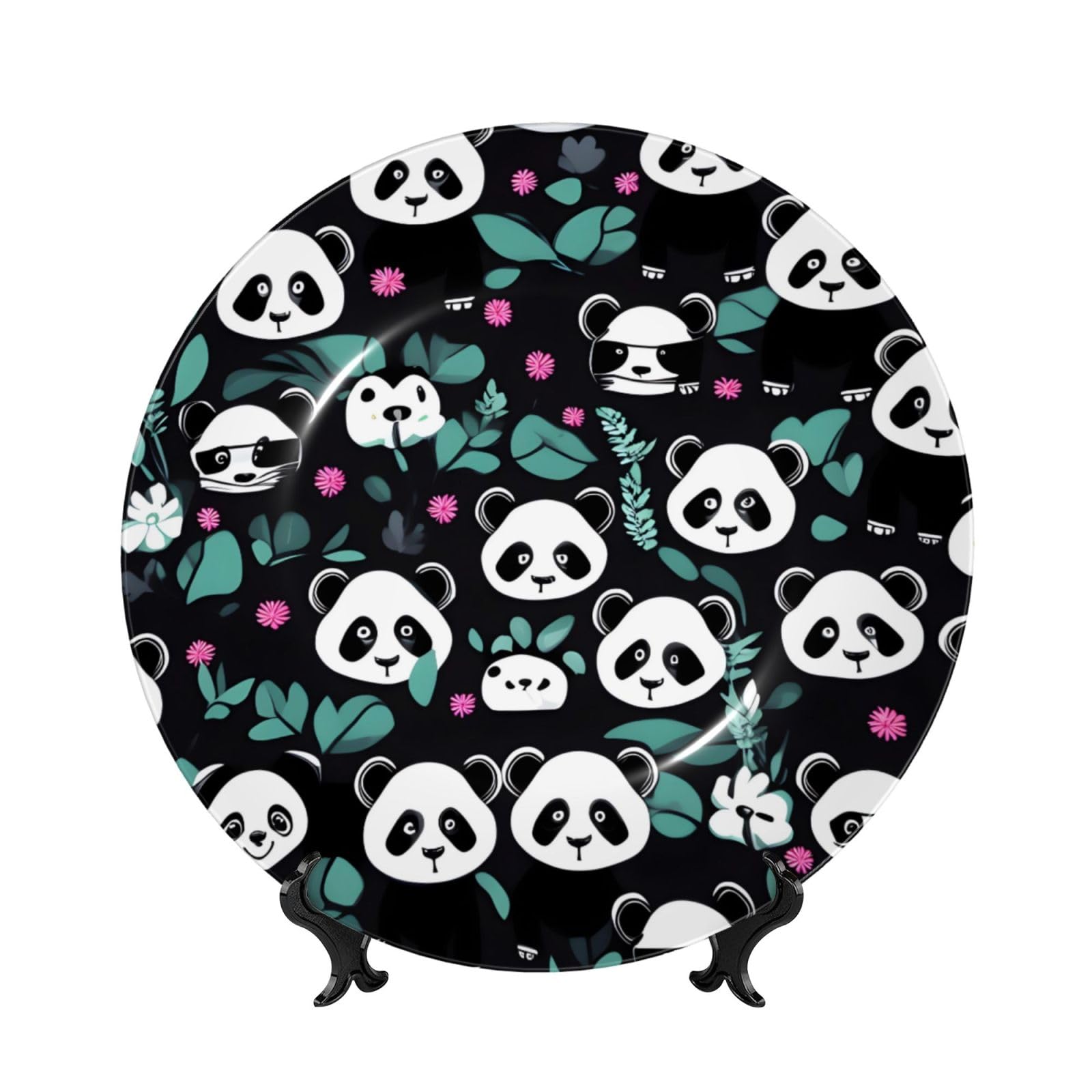 SXZVVBN Panda cute face Bone China Decorative Plate Art with Stand Removable Adhesive Hanging for Home Office 7in