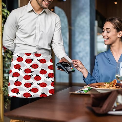 Miniatura 6 de KOBLEN Funny Ladybugs - Paquete de 3 delantales de servidor con 3 bolsillos, impermeables, delantales de media cintura para mujer, para cocinar,