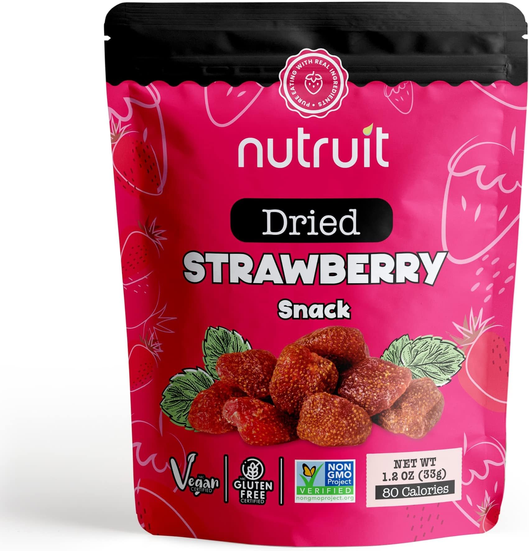 Dried Strawberry Snack (Pack of 20) No Added Sugar, Healthy Fruit Snacks, Fresh, Vegan, Gluten Free, Non GMO, Plant Based, High Fiber, 1.1 oz Packs