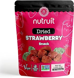 Nutruit Dried Strawberry Snack (Pack of 20) No Added Sugar, Healthy Fruit Snacks, Fresh, Vegan, Gluten Free, Non GMO, Plant Based, High Fiber, 1.1 oz Packs