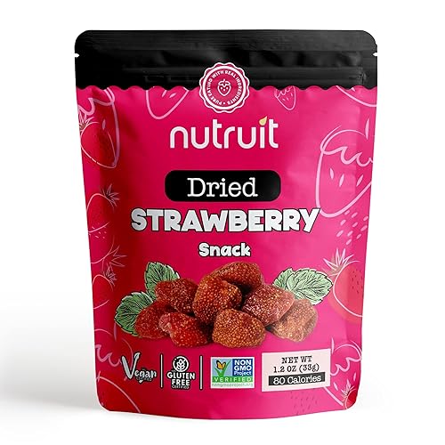 Nutruit Snack de fresa seca (paquete de 20), vegano, sin gluten, sin OMG, a base de plantas, alta fibra, paquetes de 1.1 onzas