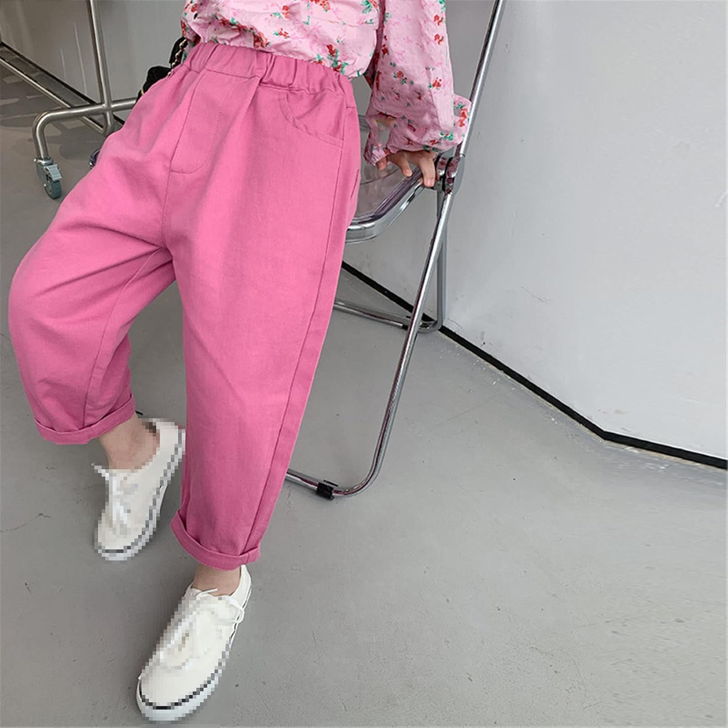 Spring Baby Girls Pink Casual Cotton Trousers Fashion Kids Soft All-Mtach Thin Pants