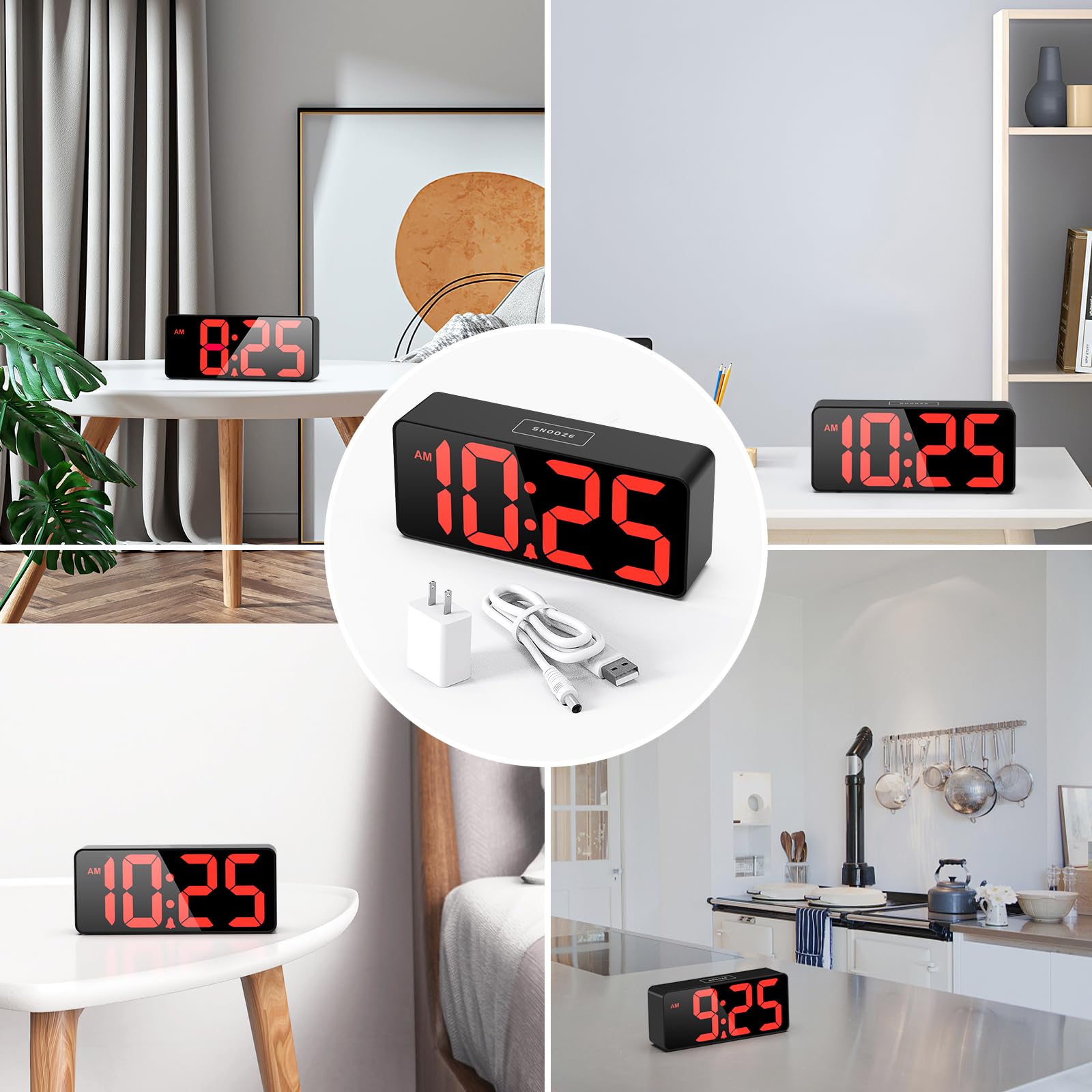 Welgo - Reloj despertador digital de gran tamaño de 7.5 pulgadas para personas mayores y con discapacidad visual, ajuste simple, regulador de 0 a 100 %, volumen ajustable, puerto de carga