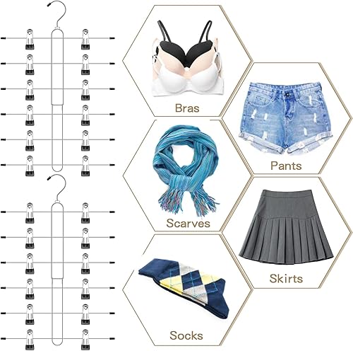 Miniatura 5 de Perchas para faldas de 6 niveles que ahorran espacio, paquete de 4 perchas para pantalones y faldas con clips para armario de mujer, organizador de