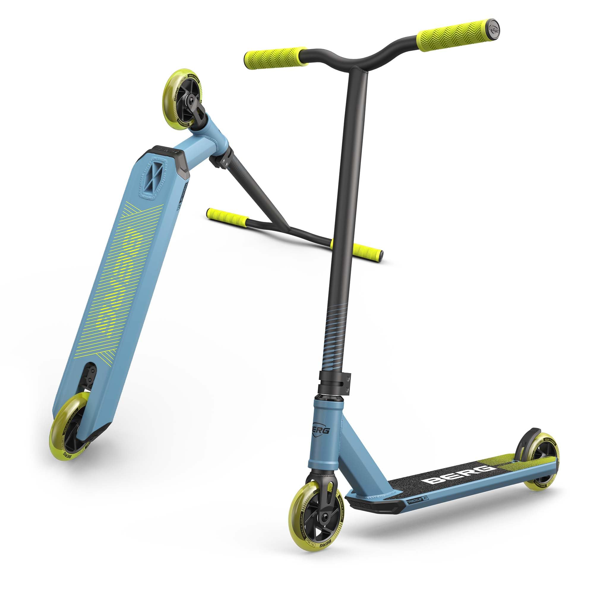 BERG Proxus X1 Monopattino per bambini | Freestyle Scooter per skatepark e strada | ponte in alluminio 500 mm | ruote da 110 mm | cuscinetti ABEC 9 | Compressione IHC | Leggero e stabile (blu)