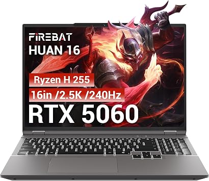 كمبيوتر محمول للألعاب RTX 5060، 2560x1600 16 بوصة 240 هرتز 2.5K QHD+، معالج AMD Ryzen 7 H 255 8C/16T، 4.9 جيجا هرتز، 8 جيجا بايت GDDR7 VRAM، 16 جيجا بايت DDR5 512 جيجا بايت SSD 96 جيجا بايت رام قابل للتوسيع، لوحة مفاتيح بإضاءة خلفية، تصميم معدني