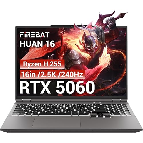 Gaming Laptop RTX 5060, 2560x1600 16in 240Hz 2.5K QHD+, AMD Ryzen 7 H 255 Processor (8C/16T, 4.9GHz), 8GB GDDR7 VRAM, 16GB DDR5 512GB SSD (96GB RAM Expandable), Backlit Keyboard, Metal Design