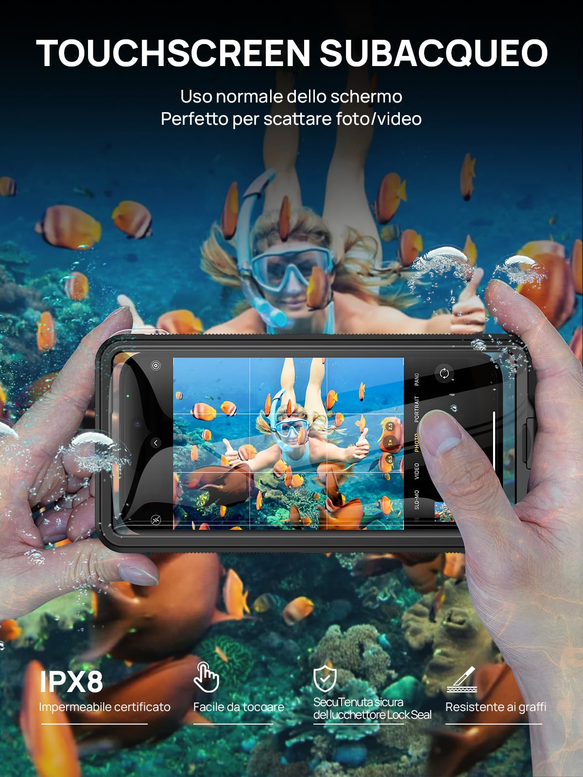 Custodia Impermeabile 15M [Universale] Smartphone IPX8 Cover Subacquea Professionale [Touchscreen Subacqueo] Asciutta Borsa per iPhone Samsung Galaxy Huawei XiaoMi Oppo Vivo Android 4.7-6.9''