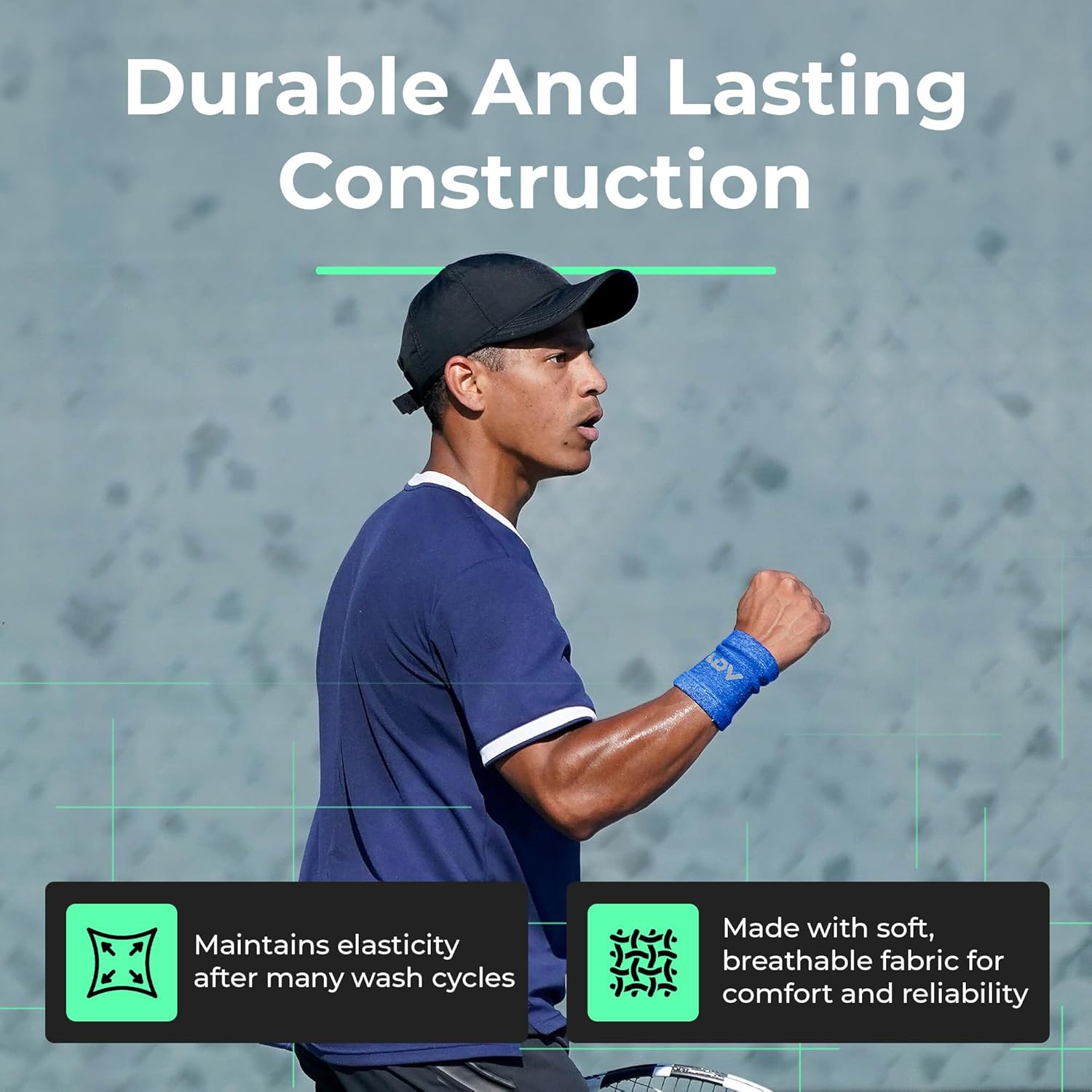 ADV Tennis Wristbands with New Age Polyester Cotton Blend - Ultra Absorbent Wrist Sweatbands - Doublewide & Slim Wrist Bands for Sweat - 4 Pack or 2 Pack - Image 4