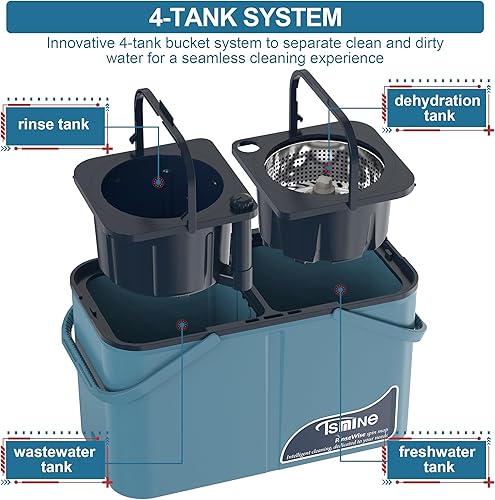 Miniatura 2 de Mopa giratoria de gran capacidad Gen 1 y cubo, para hogares grandes y días de limpieza profunda, sistema de 4 cámaras que separa el agua sucia y