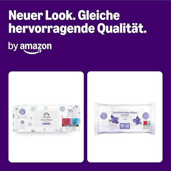 by Amazon Sensitive Babyfeuchttücher 1008 Tücher, unparfümiert, 18 Packungen à 56 Stück (zuvor unter der Marke Mama Bear, identisches Produkt) - 1