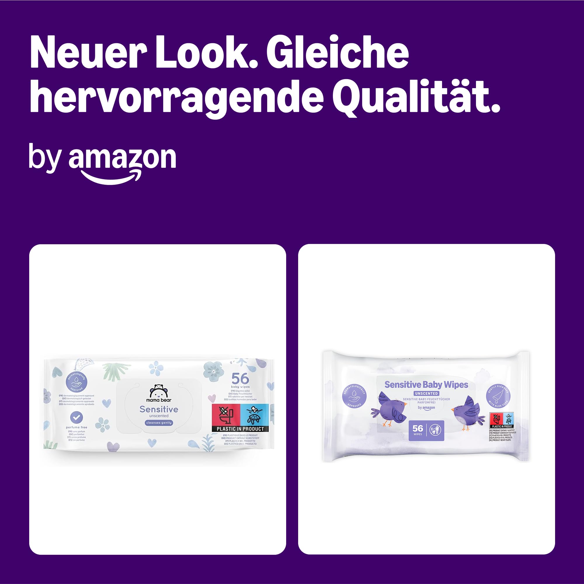 by Amazon Sensitive Babyfeuchttücher 1008 Tücher, unparfümiert, 18 Packungen à 56 Stück (zuvor unter der Marke Mama Bear, identisches Produkt)