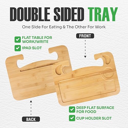 Miniatura 2 de lebogner Bandeja para volante, bandeja de automóvil para comer, escritorio de volante con gancho para alimentos, laptop y accesorios de automóvil,