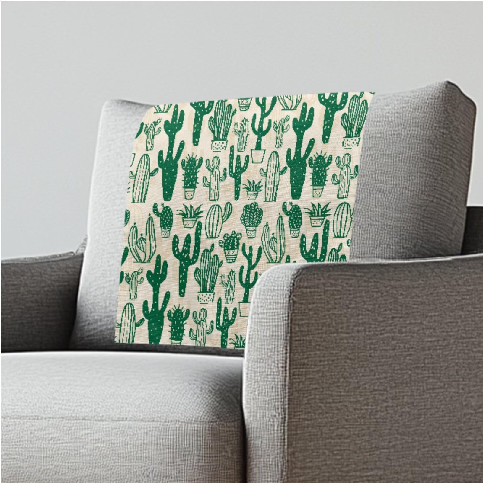 ZCFYGDX Recliner Headrest Protector - Green Cactus Pattern Print Couch Chair Breathable Waterproof Cover with Anti-Slip Base & Fixing Nails, Machine Washable for Home/Office Chair