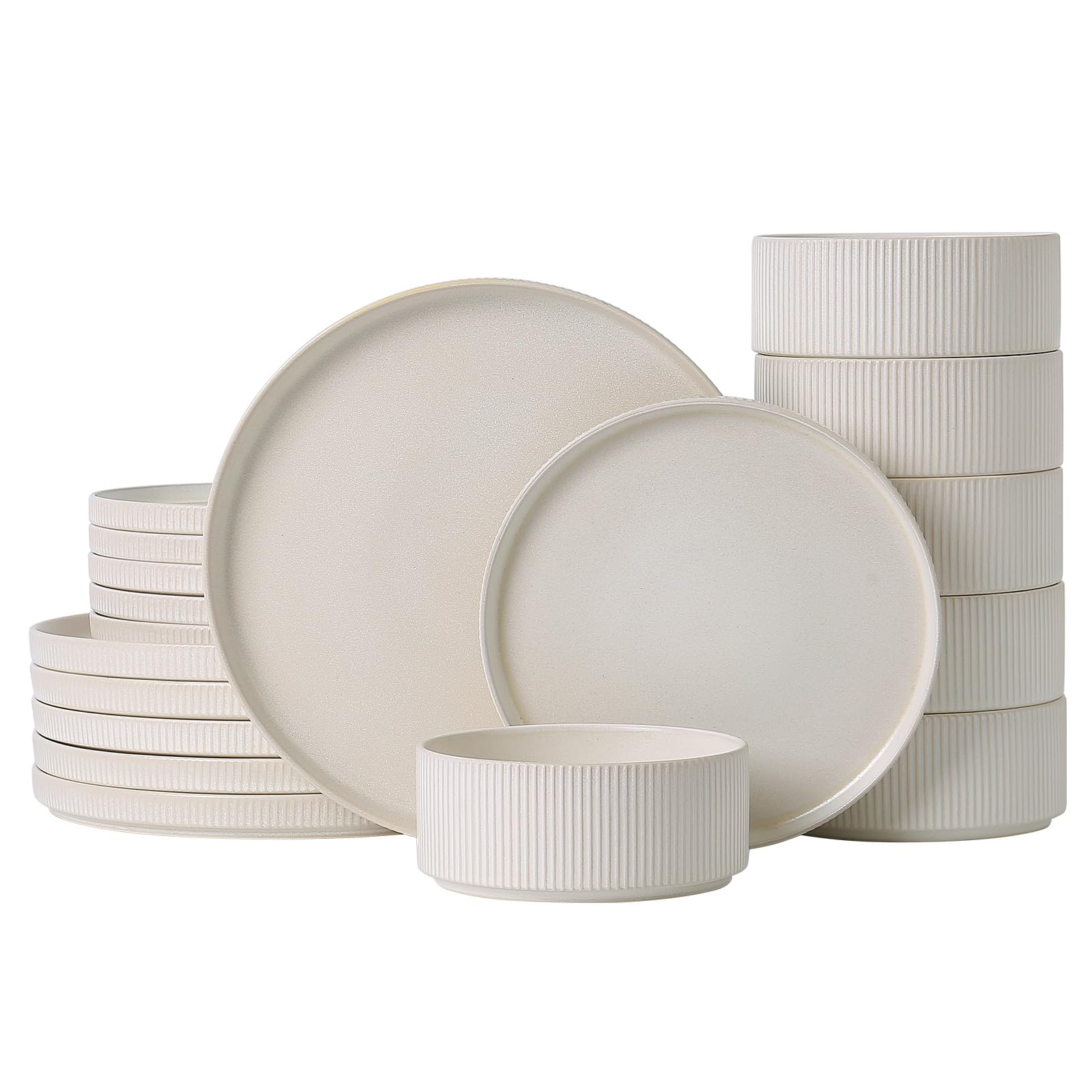 Dinnerware Set Service for 6, 18-Piece Ceramic Plates and Bowls Set, Chip & Scratch Resistant, Microwave and Dishwasher Safe, Modern Minimalist Tableware for Everyday Use, Matte White