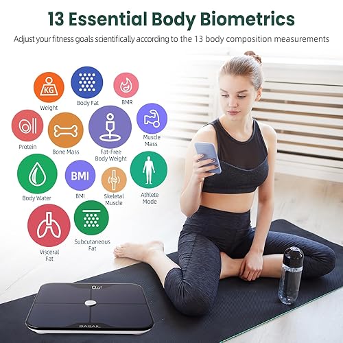 Miniatura 4 de BAGAIL BASICS Báscula inteligente para peso corporal, báscula digital de baño con revestimiento ITO, báscula precisa de IMC de grasa corporal con