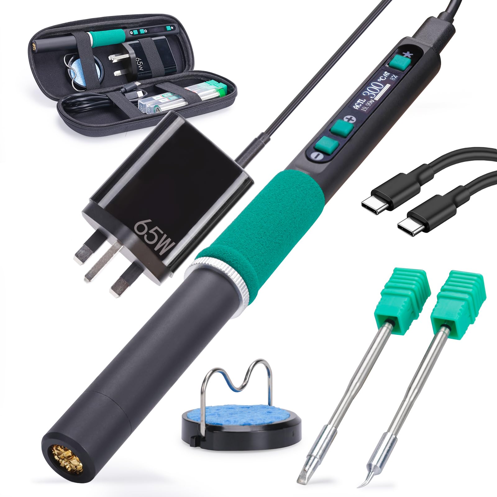 Yihua 928D-Iv Soldering Iron Kit With Type-C Port, Fast-Heating With C235 Cartridge, 90~450°C Temperature Adjustable, Pd/Qc/Adaptive Protocols, Lcd Display, And Multi-Functional Cover