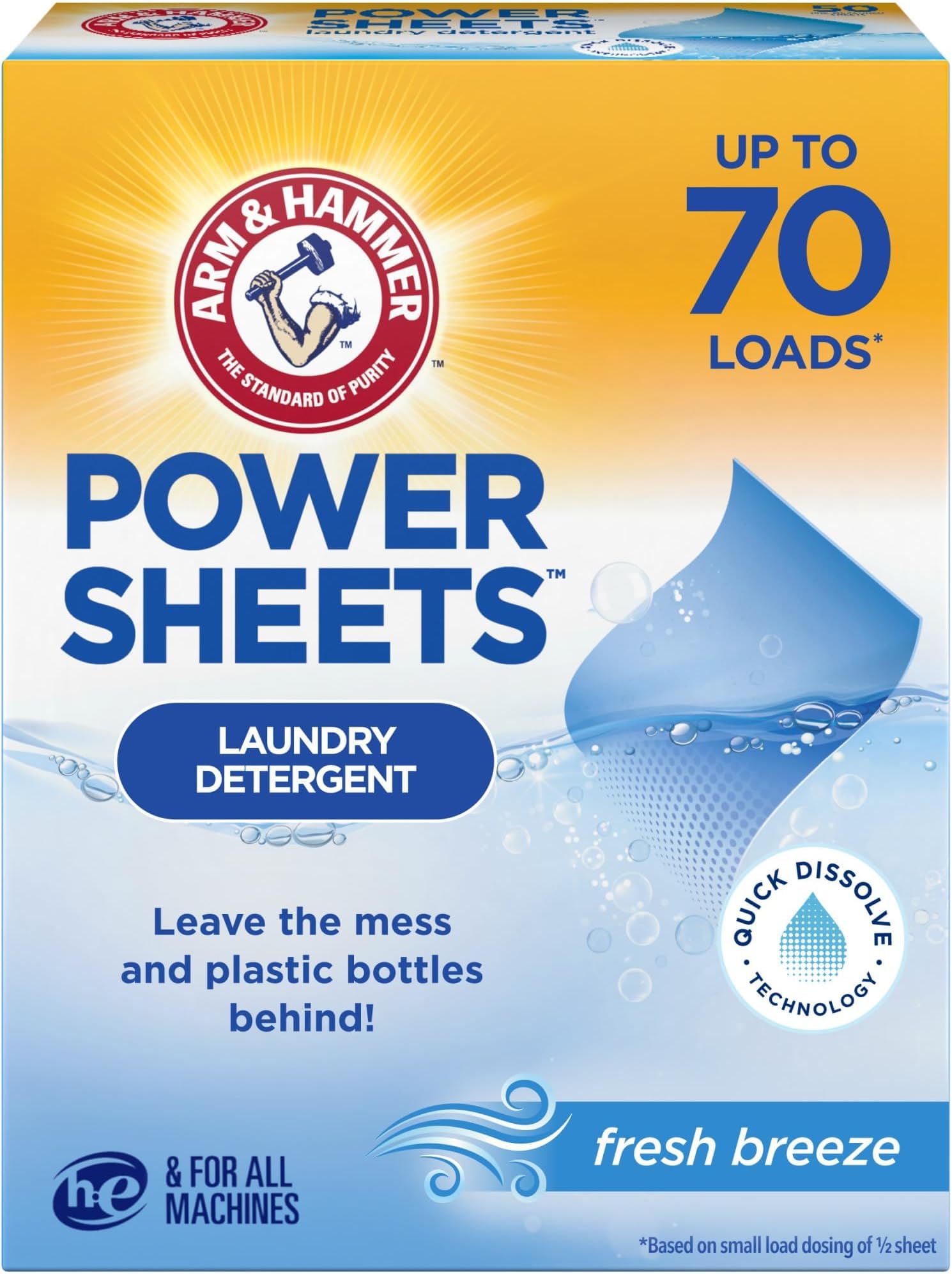 ARM &amp; HAMMER Power Sheets Laundry Detergent, Fresh Breeze, 35 Count (Pack of 6)