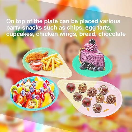 Miniatura 6 de 48 platos de fiesta de helado, platos de papel desechables de 10 pulgadas, bonitos suministros de fiesta de Sundae para niños y niñas, decoraciones