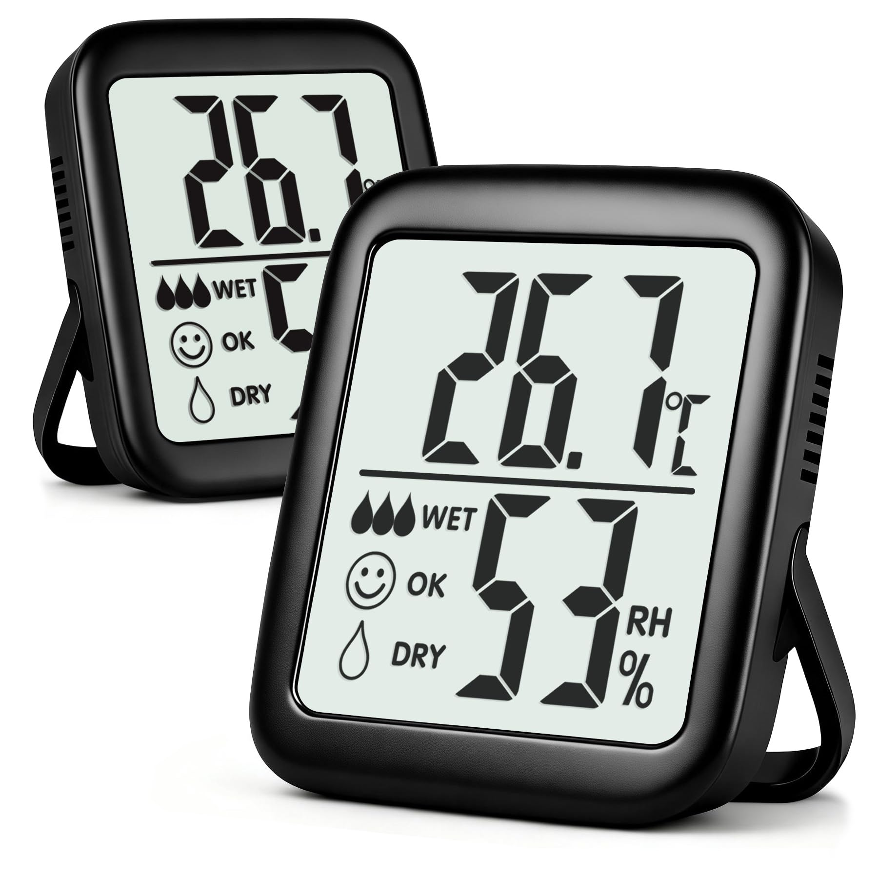 12 Termometri Digitali Igrometro 2-in-1 – Mini Misuratori Di Temperatura E Umidità Per Interni, Con LCD, Nero