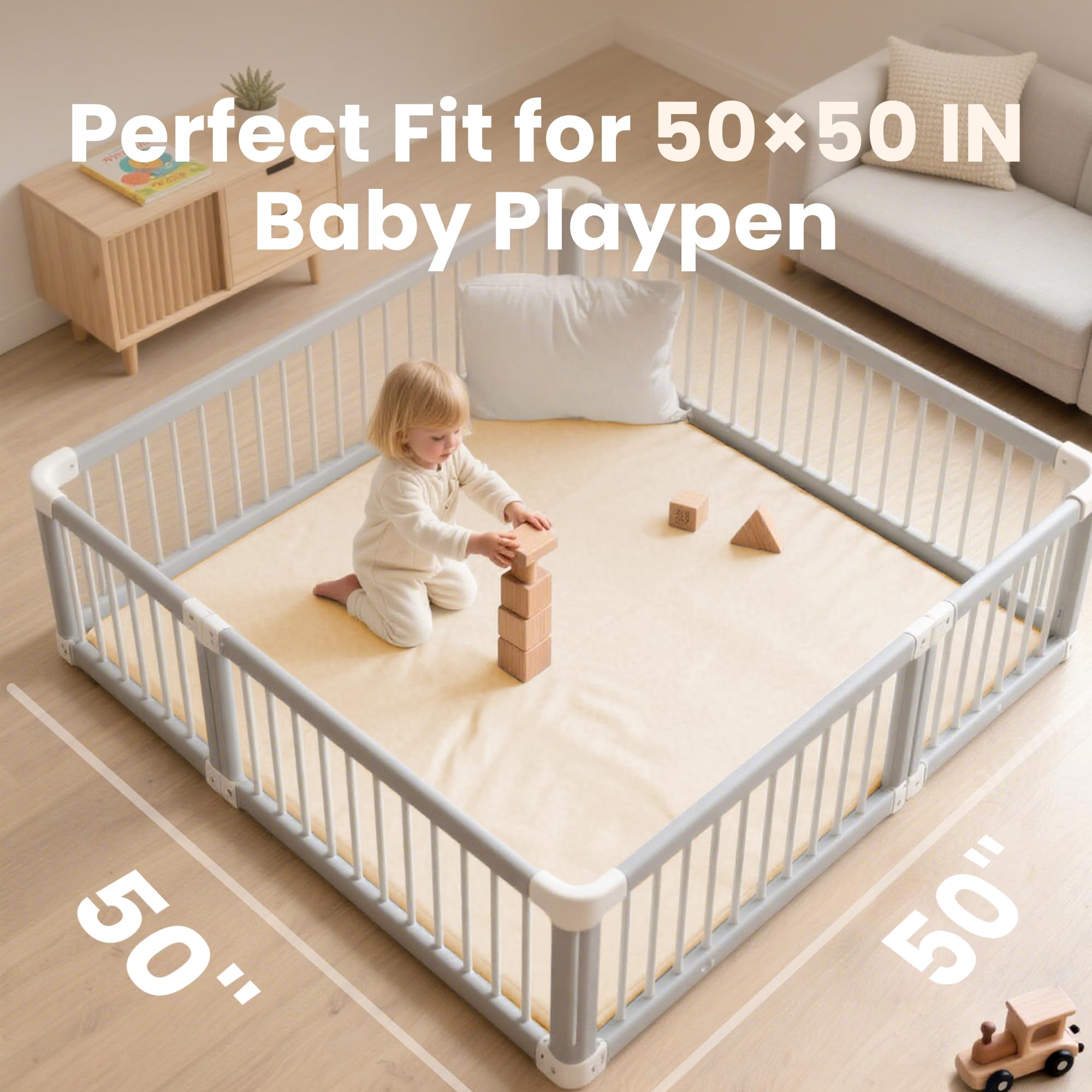Tapete de juego para bebé de 50 x 50 pulgadas, acolchado impermeable de 1.3 pulgadas de grosor, tapete para corral de juegos con cuero vegano, antideslizante y no tóxico para bebés, niños 4
