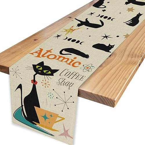 Miniatura 35 de Camino de mesa de los años 70, rústico azul ondulado, cuadrícula floral, moderno, retro, bohemio, hippie de los años 60, decoración abstracta de la