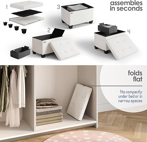 Miniatura 693 de Otomana plegable para dormitorio o sala de estar, con contenedores de almacenamiento, reposapiés para el extremo de la cama, soporta hasta 660 lb,
