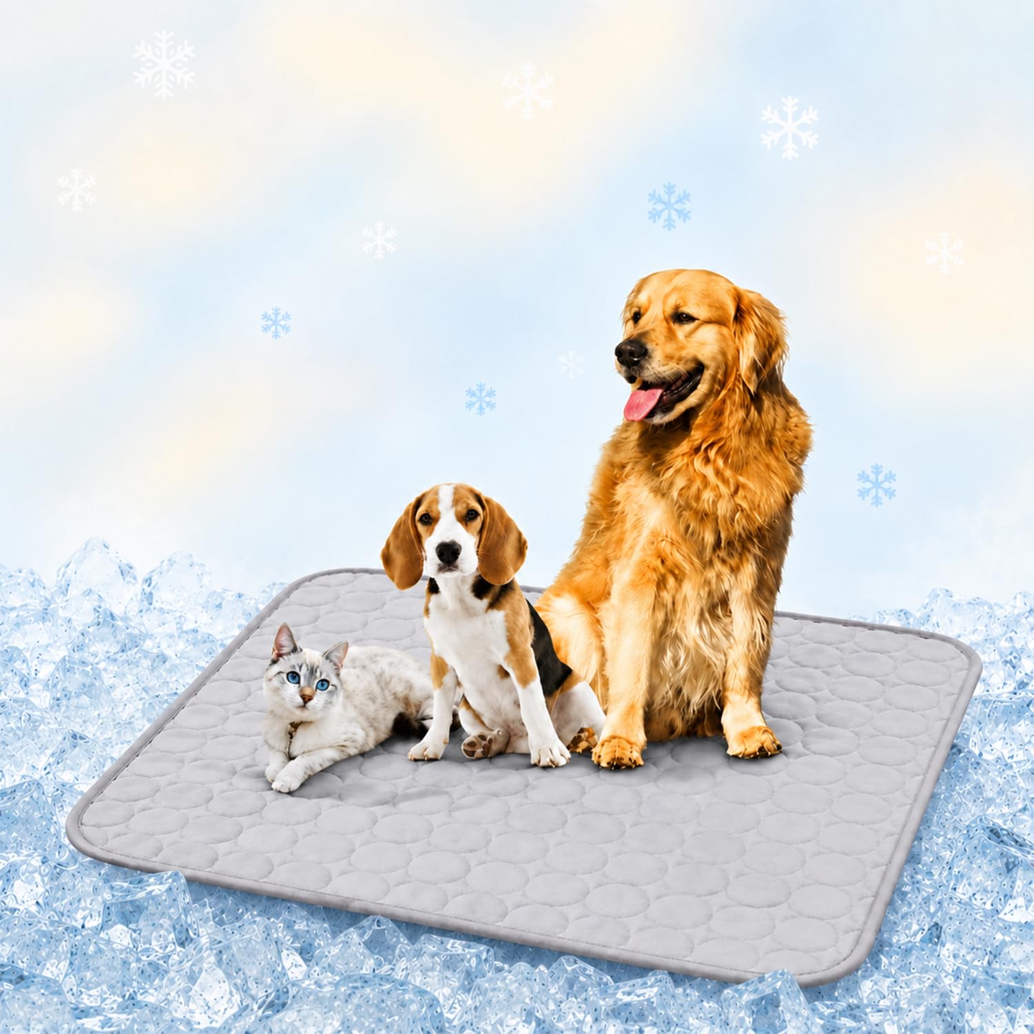 Jyswx Dog Cooling Mat, Self Cooling Pet Pad for Dogs & Cats, Foldable Cooling Mat for Summer, Home & Travel, 50x60cm, Circular Pattern, Grey