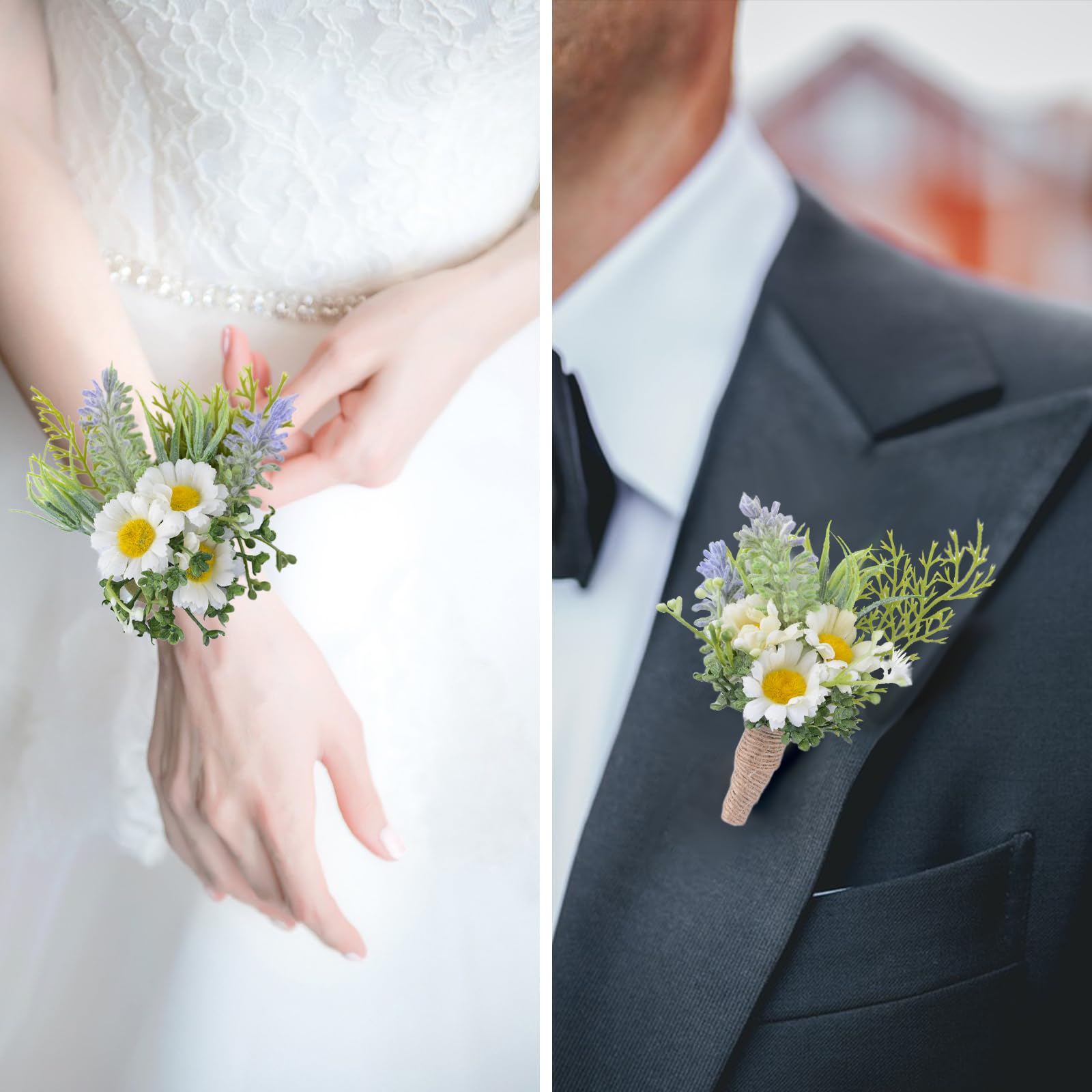 Amazon.com: URROMA 2Pcs White Daisy Corsage Wrist Flower Set